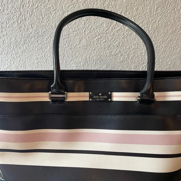 Kate Spade Black and Pink Striped Tote Bag with matching wallet - Picture 2 of 5